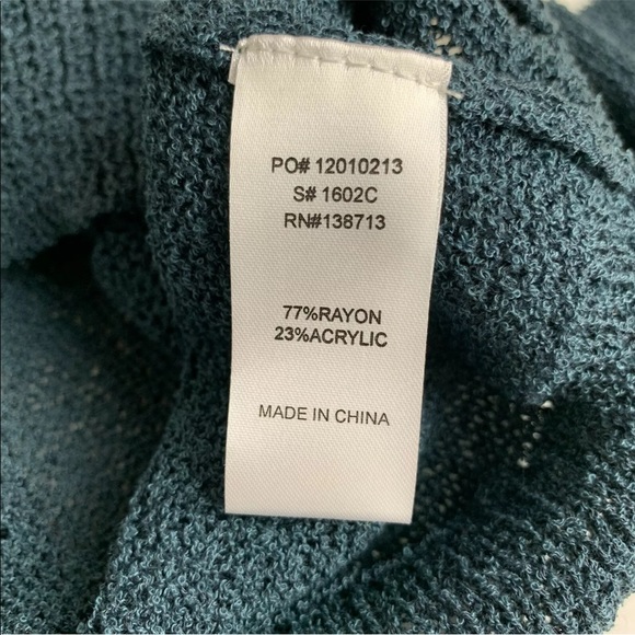 DOE & RAE Lightweight Open Knit Sweater Dark Green White Stripe Size M NWT - Picture 8 of 9